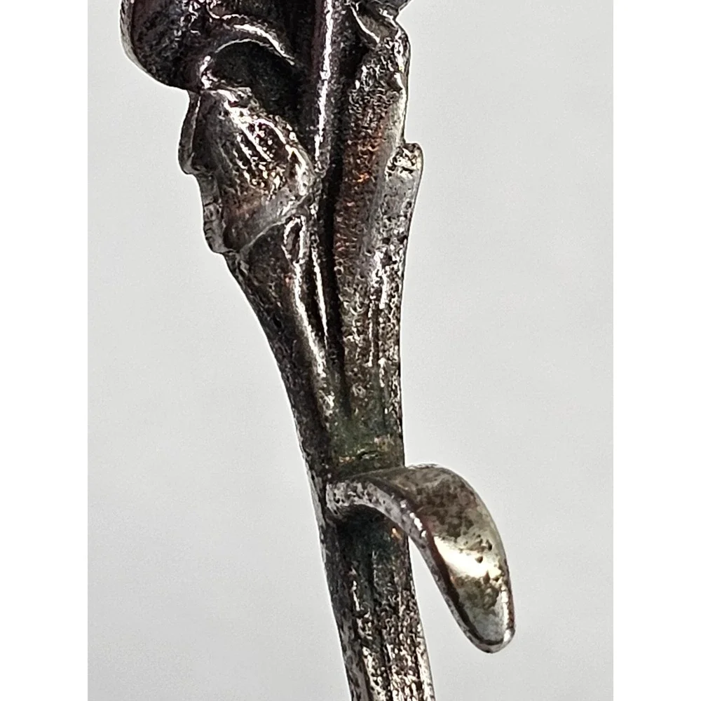Rare Dutch Antique 1929 Pansy Sterling‎ Silver Cream Spoon with Hook Floral
